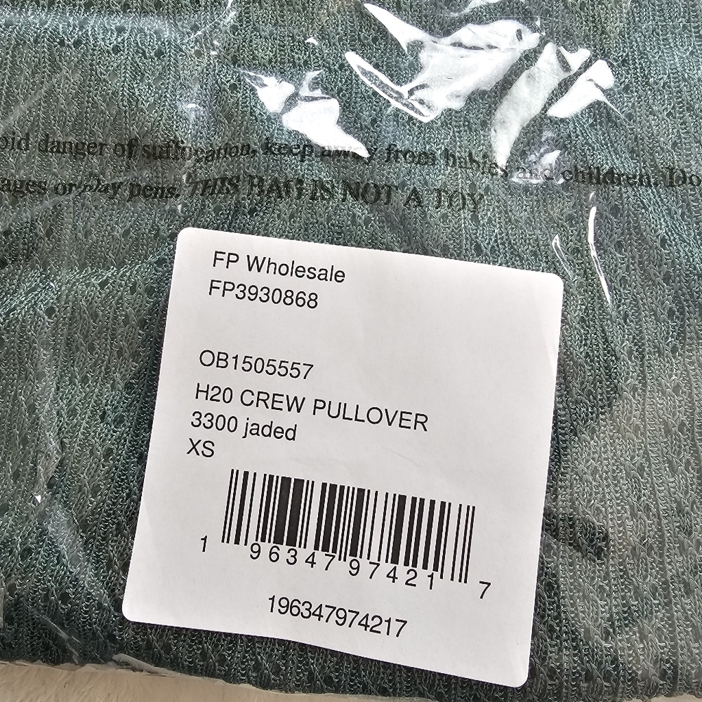 Free People H2O Crew Open Stitch Knit Long Sleeve Top Jade Green XS NWT Boho - Picture 11 of 13
